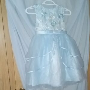 Elegant Blue Floral Girls Dress